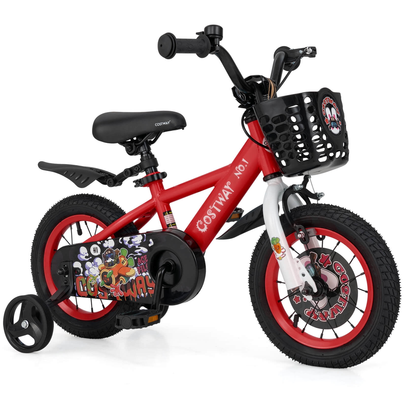 Costway 12" Kid's Bike for 3-4 with Height-Adjustable Handlebar & Saddle Handbrake Red