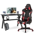 thumbnail image 1 of Goplus X-Shaped Gaming Desk & Racing Style Massage Chair Set Home Office Black+Red, 1 of 10