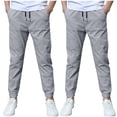 thumbnail image 3 of Hurxie Deals 2Pc Boys Cargo Pants Cotton Linen Drawstring Sweatpants Gray,9 Year, 3 of 7