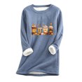 thumbnail image 2 of T-shirts Chemises pour Femmes Col Rond Poche Peluche Épaissie Chaud Manches Longues Hauts Chandail Ras du Cou Femmes en Liquidation, 2 of 4
