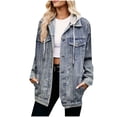 thumbnail image 1 of Posijego Veste en Denim pour Femme Tendance à Manches Longues à Revers Boutonnée Vestes en Jean Mode Décontractée Manteau, 1 of 5
