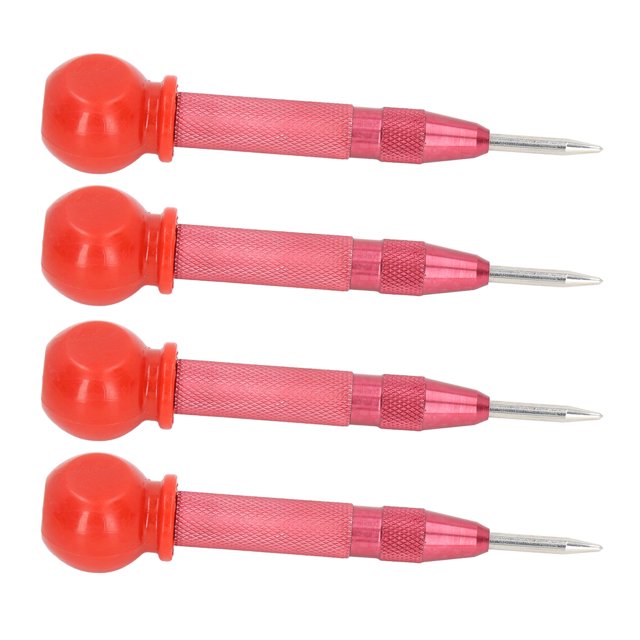 Poinçon Automatique Trou, Poinçon Central Set HSS Rouille Preuve 5in Forte Poignée pour le Bois en Métal Rouge