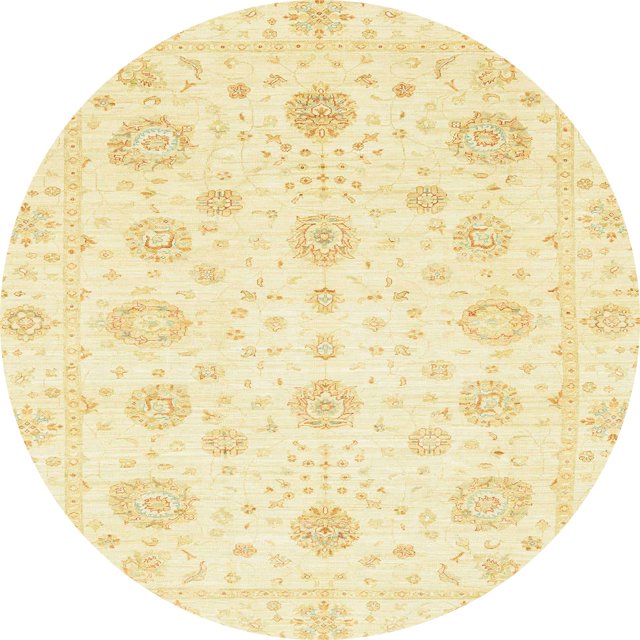 Ahgly Company Tapis d'Intérieur Ronds Abstraits Jaune Moutarde de Style Oriental, 8 Pieds Rond