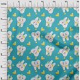 thumbnail image 3 of oneOone Cotton Silk Turquoise Blue Fabric Asian Kawaii Rabbit Sewing Material Print Fabric By The Yard 42 Inch Wide, 3 of 4