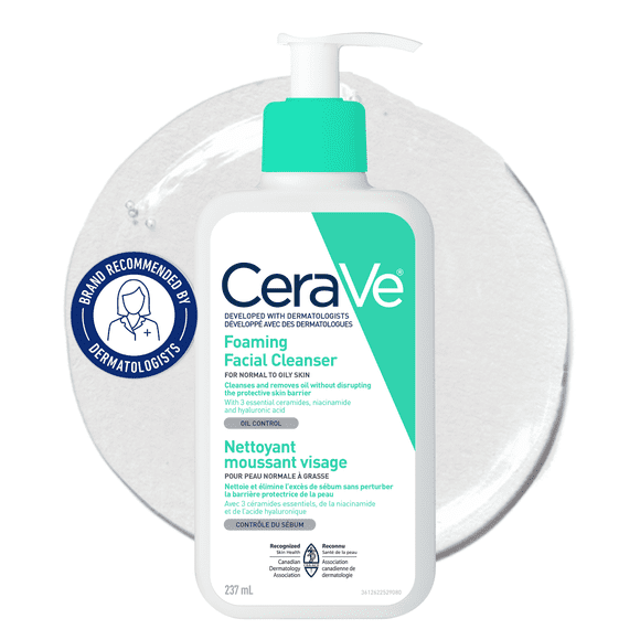 CeraVe Nettoyant Moussant, Gel Nettoyant avec Céramides et Niacinamide pour Peau Normale à Grasse, 237 ml