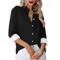 thumbnail image 2 of Besolor Button Down Shirts for Women Solid Color Long Sleeve Colared Tops Loose Office Blouses for Casual Work, 2 of 5