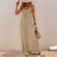 thumbnail image 4 of Maqroz Wide Leg Jumpsuits for Women Dressy Plus Size Adjustable Spaghetti Strap Pleated V Neck Button Down Rompers Jumpsuits Spring Summer Casual Loose Bib Overalls Palazzo Pants with Pockets Khaki S, 4 of 5