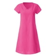 thumbnail image 4 of Robes d'Été Grande Taille pour Femmes 2024 Col en V Uni Manches Courtes Robe en Coton et Lin Économisez jusqu'à 65 % de Rabais!, 4 of 5