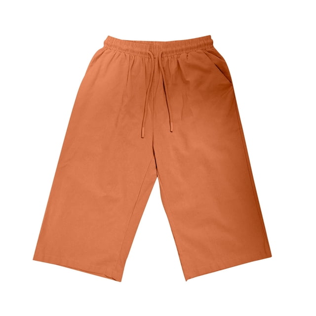 AherBiu Summer Shorts for Women Cotton Linen High Waisted Drawstring Lightweight Knee Length Shorts