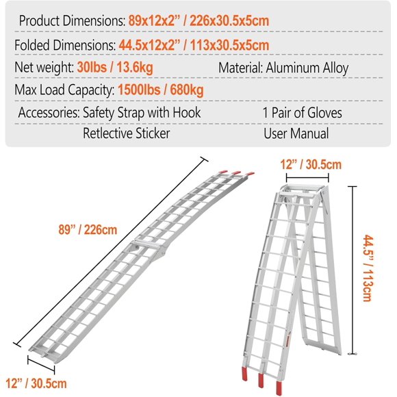 2 Pcs Rampes en Aluminium 1500 Lb Rampes de Chargement Pliantes pour Camions Pickup Remorques de Lit Rampe avec Sangles de Charge pour UTV Moto hors Route VTT Tondeuses à Gazon Camions