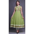 thumbnail image 2 of Bimba Robe Anarkali à Rayures Vert Pâle2 Col Mandarin Sans Manches Kurtis pour Femmes Robe Maxi à Imprimé Grande, 2 of 6