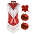 thumbnail image 3 of iiniim Women Shiny Metallic Cheer Leader Uniform Costume Stage Performance Cheerleading Outfits Red L, 3 of 7
