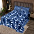thumbnail image 2 of Erosebridal Nautical Anchor Print Coverlet Set Queen, Navy Blue Geometric Wave Stripes Bedding Set 3 Pieces, 2 of 5