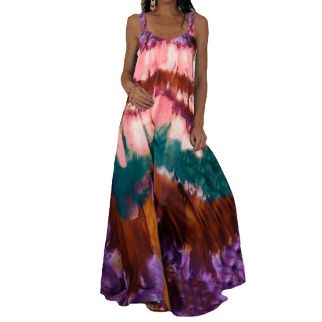 Innerwin Robe d'Été de Plage, Imprimé Floral, Robe Maxi pour Femme, Vacances, Teinture sur Nœuds, Ligne A, Longue, Rose, TG