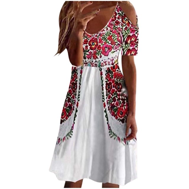 Pompotops Mode Femmes Casual V-Cou Fronde Floral Taille Courte Taille Moyenne Pull Princesse Robe