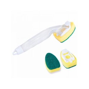 MesaSe Clearance!!Heavy Poêles de vaisselle de service Poêle de cuisine avec éponge de concombre 2 Remplacement des têtes 1 avec une longue poignée brosse broussaille éponge pour laver le pot de bol et le péché