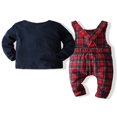thumbnail image 2 of Boys‘ Fall Fashion  Solid Color Tops and Plaid Suspender Pants Overalls, 2 of 9