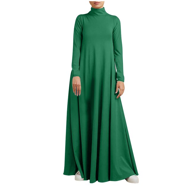 RKSTN Robes d'Automne pour Femmes Grande Taille Décontractées Robe de Couleur Unie Col Montant Manches Longues Hiver Automne Basique Tempérament Fluide Robe Maxi