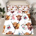 thumbnail image 1 of Erosebridal Highland Bull Fitted Sheet Set Full, Chic Floral Flower Bedding Full Size, Rustic Farmhouse Decor, Microfiber 3-Piece, 1 of 5