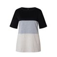 thumbnail image 1 of Femmes T-shirt Couleur Bloc Femmes Courtes Manches Couleur Fille Manches Courtes Top Col Rond, Noir Coloré, XXL, 1 of 7