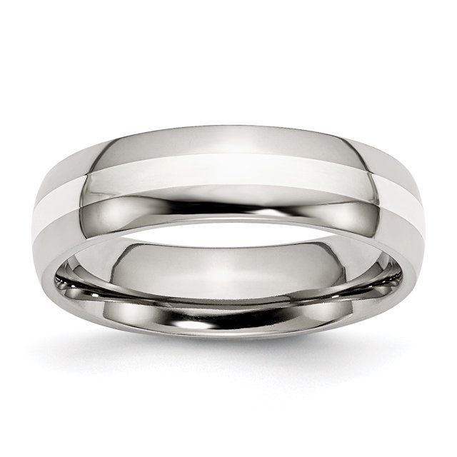 Bracelet Poli en Acier Inoxydable avec Incrustation d'Argent Sterling 6mm Taille 7