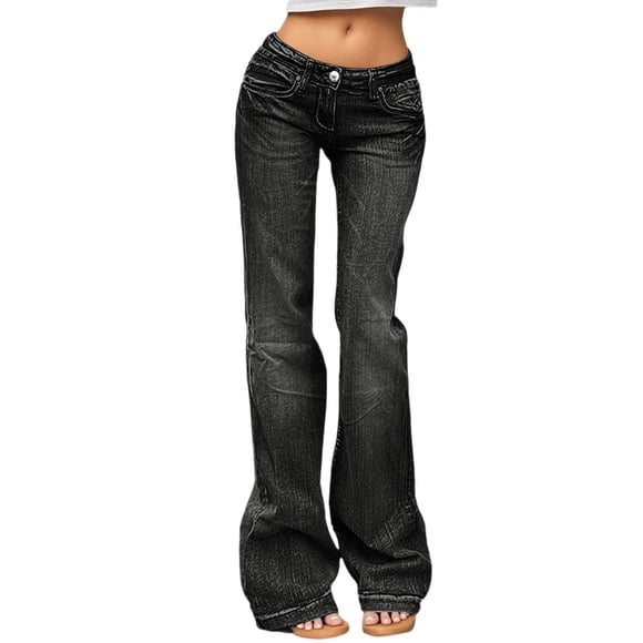 Aocisk Women's High Waisted Flare Jeans Retro Stretch Denim Pants Casual Comfortable Skinny Fit Bootcut Trousers for Ladies Bootcut Jeans for Women Black L