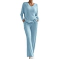 thumbnail image 2 of Ensembles de Survêtements pour Femmes Manches Longues Col Rond Haut Pantalon Grand Ensemble Deux Pièces Tenues Assorties avec Poches Bleu m, 2 of 8