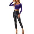 thumbnail image 2 of INSPIRE CHIC Women's Velvet Long Sleeve Off Shoulder Solid Crop Tops XL Yellow, 2 of 6