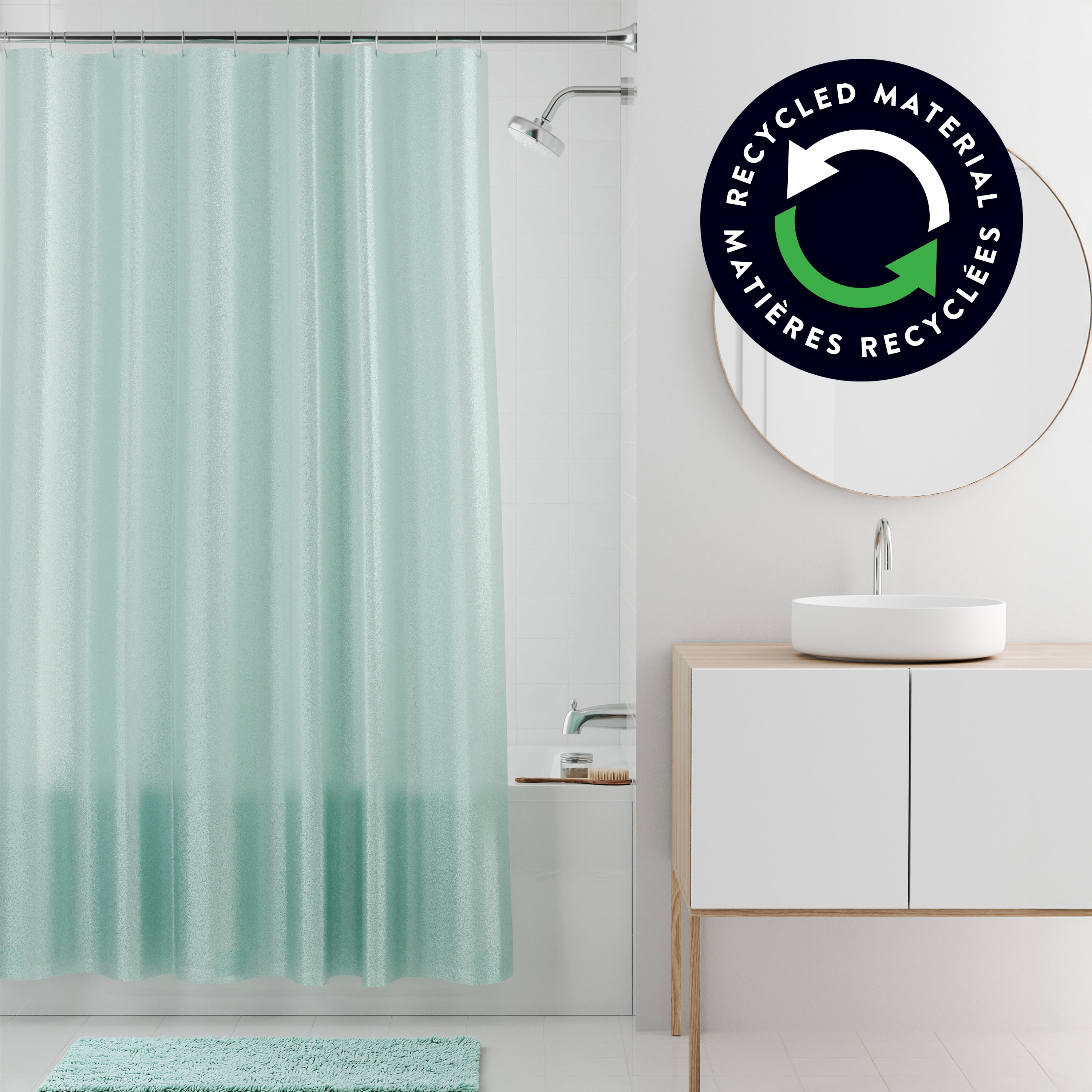 Rideau de douche imperméable en PEVA Sparkle Mainstays, fait de PEVA recyclé, 178 x 183 cm, bleu aqua