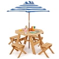 thumbnail image 1 of Costway Kids Wooden Table Set with Octagon Table 4 Stools & Removable Adjustable Umbrella Natural, 1 of 10