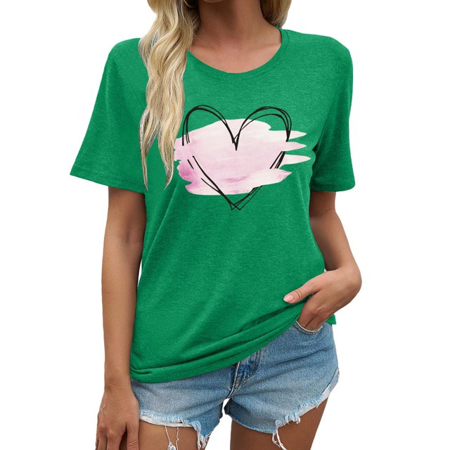 LUOGENLI T-shirts pour Femmes Mode Décontractée Chemises Imprimées Col Rond Manches Courtes Tee Tops Tunique Blouse 4TG T-shirts Graphiques Vêtements d'Été Vert m