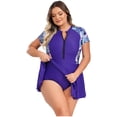 thumbnail image 3 of renvena Maillot Dermoprotecteur une Pièce pour Femmes, Fermeture Éclair devant, Robe de Bain à Manches Courtes, Maillot de Bain à Séchage Rapide, Bleu Marine, TTG, 3 of 7