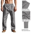 thumbnail image 4 of WRKEKC Casual Pants for Men Solid Color Spring Summer Thin Cotton Linen Look Leisure Straight Leg Tie Drawstring Trousers, 4 of 9