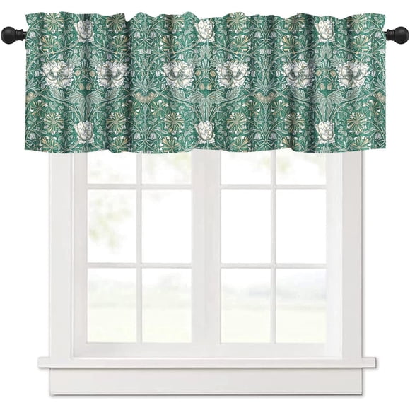 lkijhrd William Morris Kitchen Valance Retro Flower Strawberry Thief Floral Printed Small Window Treatments for Kitchen Living Room Bathroom Cafe Decor Rod Pocket Vintage Valances 54x18 I