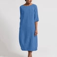 thumbnail image 2 of RKSTN Robe Maxi pour Femme Grande Taille Robe d'Été Simple Coton-Lin Col Rond Robe de Plage Manches Courtes Plissée Ligne A Robe Midi, 2 of 8