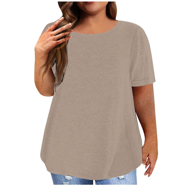 Yuyuzo Hauts Grande Taille pour Femmes T-Shirts à Manches Courtes à Col Rond T-Shirts de Couleur Unie T-Shirts Basiques Unis