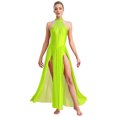 thumbnail image 1 of iefiel Robe de Danse Lyrique pour Femmes Sans Manches avec Strass Scintillants Fendue Robe Maxi Tenue de Danse de Salon Vert Fluorescent m, 1 of 5