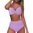 thumbnail image 1 of Huesdet Womens High Waisted Bikini Sets Color Block Swimsuit V Neck Tummy Control Swimwear Drawstring 2 Piece Bathing Suit(Purple,M), 1 of 7