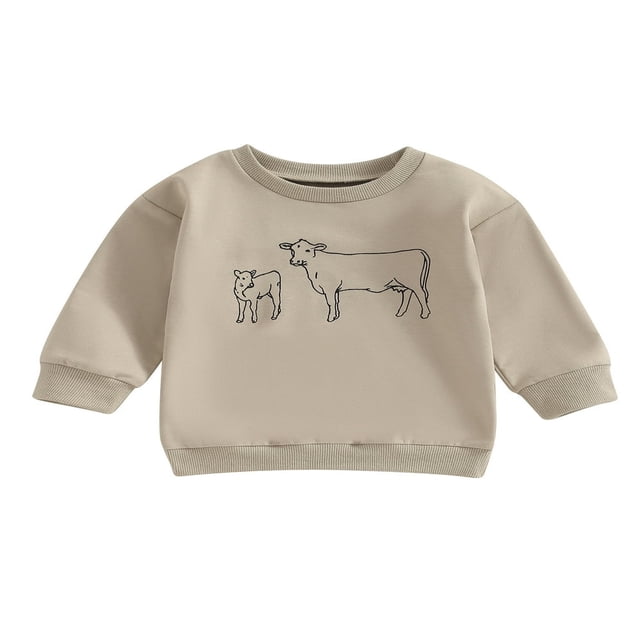 Toddler Boy‘s Long Sleeve Western Sweatshirt with Cattle Print for Fall