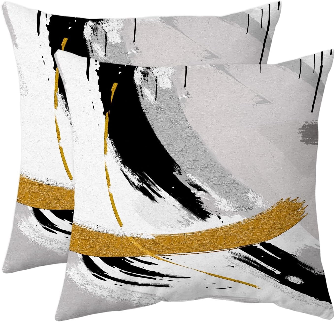 Black Gold Throw Pillow Covers Set of 2 20x20 Inch Modern Abstract Art Pillowcase Minimalist Ink Line Cushion Covers Decorative Square Pillow Case for Sofa Bed Living Room Sophisticated and Contem