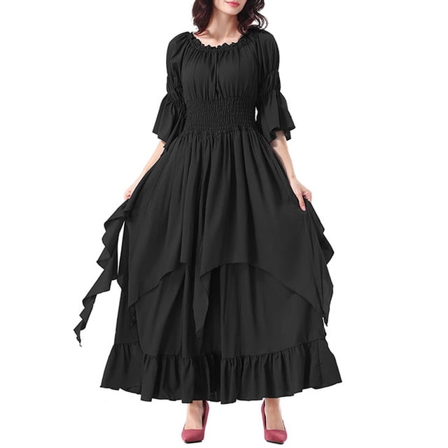 DuoJiaJ Robe Élégante Gothique en Dentelle pour Cosplay, Performance, Fête et Bal, Robe de Soirée pour Femmes, Robe Médiévale Fantaisie pour Fête