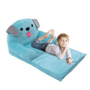 Children Sofa, Short Plush Children's Sofa Cute Cartoon Sofa Dual Use Convertible Sofa To Lounger With Blue Puppy Shape Folding Upholstered Couch For Bedroom