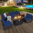 thumbnail image 4 of Gymax 7PCS Patio Rattan Furniture Set 42'' Fire Pit Table w/ Cover Cushioned Navy, 4 of 10