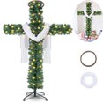 thumbnail image 1 of Foldable Cross Christmas Tree, Foldable Christmas Tree Cross, Pre-Lit Artificial Pine Christmas Cross, Outdoor Staked Twinkling Christmas Trees, with LED Light and Silk Scarf Wood Rattan Ring, 1 of 7