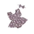 thumbnail image 2 of EYIIYE Baby Girl Floral Romper Dress + Headband Ruffle Halter Bodysuit, 2 of 5