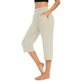 thumbnail image 2 of Plebaso Capri Pants for Women Drawstring Cropped Wide Leg Pants Lightweight Lounge Yoga Capris with Pockets, 2 of 7