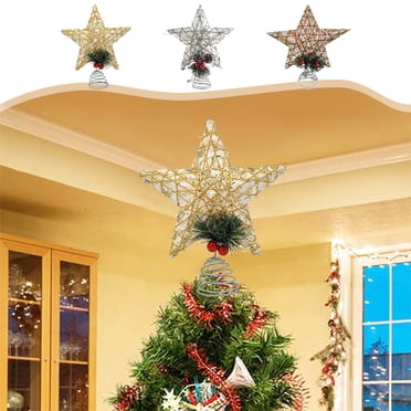 Wzzjkit Christmas Tree Topper Lighted Gold Star Tree Toppers with LED Lights Christmas Tree Top Ornament for Christmas Holiday Office Indoor Decorations
