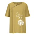 thumbnail image 4 of CHUANK Hauts pour Femmes en Solde à Moins de 10$ Hauts Décontractés Printemps Été Manches Longues en Coton Lin Imprimé Graphique Pissenlit Col Rond Blouses Vintage Grande Taille, 4 of 6