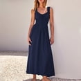 thumbnail image 4 of AherBiu Robes d'Été pour Femmes 2024 Tendance Robe Maxi Sans Manches Col en V Fluide Taille Élastique Vacances Longues Robes, 4 of 7