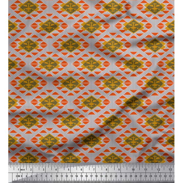 Soimoi Gray polyester Crepe Fabric Stripe & Diamond Geometric Print Fabric by Yard 52 Inch Wide